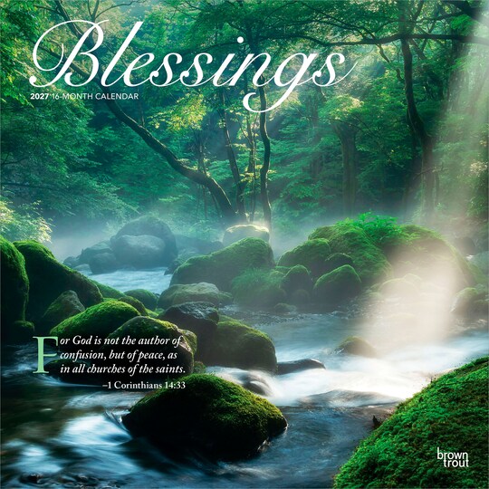 BrownTrout; Blessings | 2027 12 x 24 Inch (Hanging) Monthly Square Wall Calendar | Plastic-Free; Category:Wall Calendars; Image:1